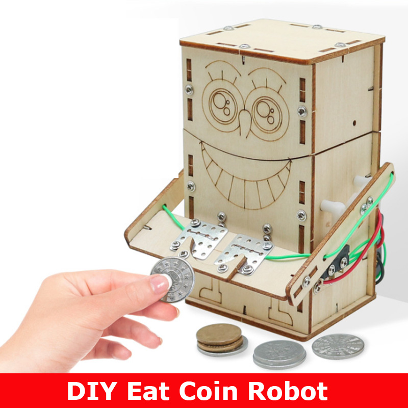Science Diy Model - Wooden Electric Powered Eat Coin Robot
